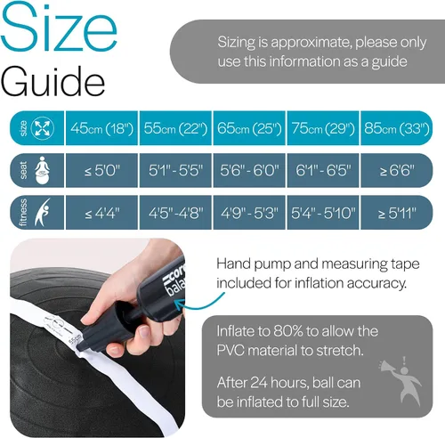 Vista 5 de Core Balance Pelota de ejercicio para entrenamientos, resistente a estallidos y antideslizantes, pelota de yoga suiza para embarazo, estabilidad