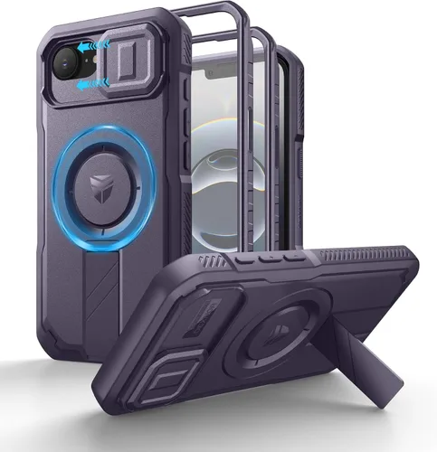 Vista 77 de Dexnor - Funda para iPhone 12 & iPhone 12 Pro con tapa deslizante para cámara, soporte ajustable y protector de pantalla integrado, carcasa