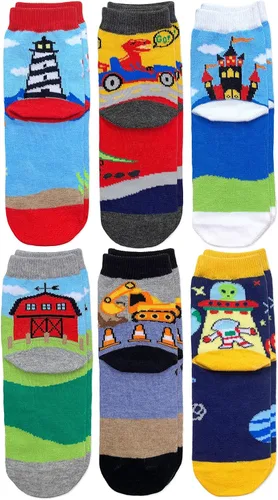 Vista 2 de Jefferies Socks Boys' Space Pirate Dinosaur Fun Colorful Pattern Crew Socks 6 Pack