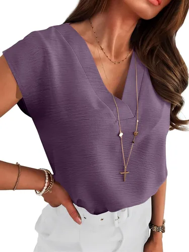 Vista 11 de ANRABESS - Blusa casual de negocios para mujer, manga casquillo, cuello