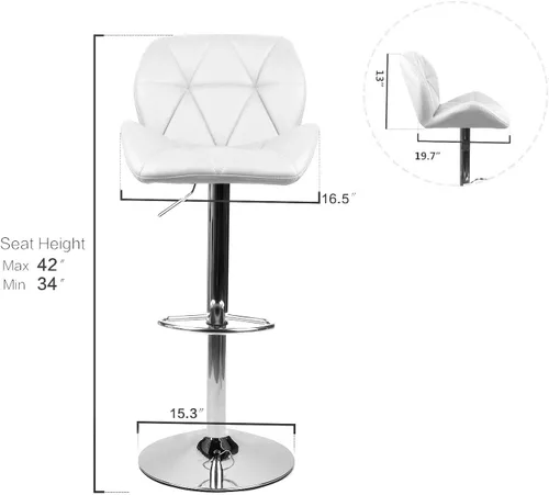 Vista 2 de ELECWISH Taburetes de bar asiento de piel sintética con base cromada, silla giratoria de comedor, taburetes de bar, blanco, juego de 2