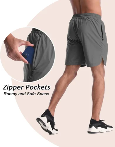 Vista 2 de CANGHPGIN Pantalones cortos de entrenamiento para hombre de 7 pulgadas, ligeros, paquete de 2 pantalones cortos de baloncesto con bolsillos