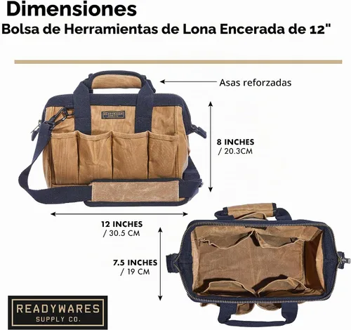 Vista 8 de Readywares Bolsa de herramientas, bolsa de lona encerada resistente para equipo, herramientas, suministros y equipamiento (30 cm, marrón)