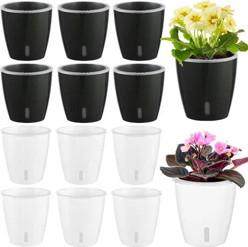 Vista 19 de Macetas de riego automático para plantas de interior, paquete de 16 macetas de riego automático con orificios de drenaje, macetas pequeñas
