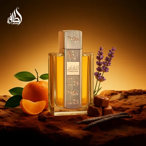 Vista 4 de Lattafa Angham - Perfume de cítricos, lavanda, almizcle, ámbar y vainilla - Eau de Parfum de larga duración para unisex, 3.40 onzas / 100 ml