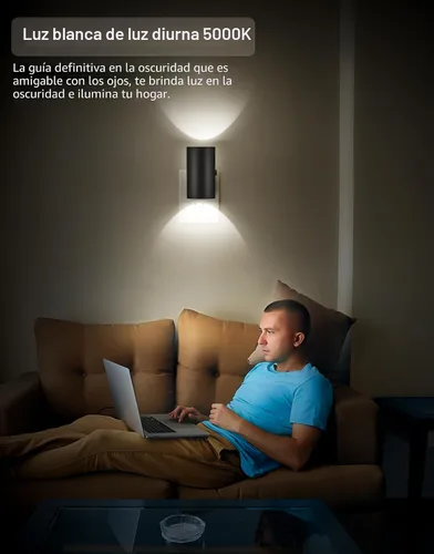 Vista 4 de Luces nocturnas enchufables a la pared, luz nocturna LED enchufable con sensor de luz, luz de pared de brillo ajustable de 0-100 lúmenes, luz blanca