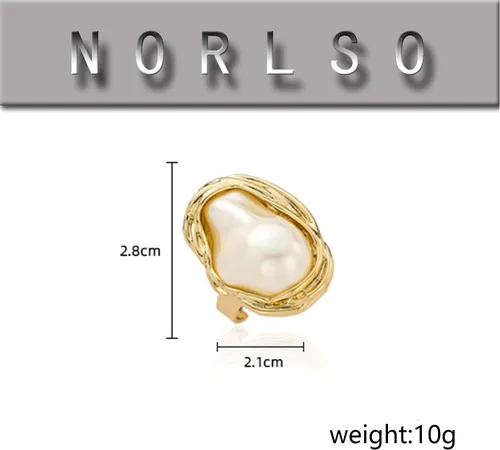 Vista 4 de NORLSO Anillo de perlas barrocas delicado, anillo geométrico de perlas irregulares, anillo abierto ajustable, regalo de boda y cumpleaños