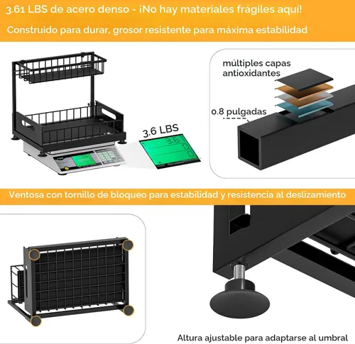 Vista 6 de Saydear Organizador de almacenamiento para debajo del fregadero, organizador de armario de cocina extraíble de 2 niveles con cajón deslizante, Negro