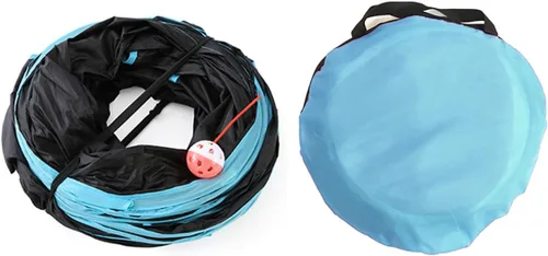 Vista 3 de Túnel para gatos, túneles plegables grandes de 3 vías con 4 agujeros de mirada, juguete interactivo para gatos en forma de S, juguete interactivo