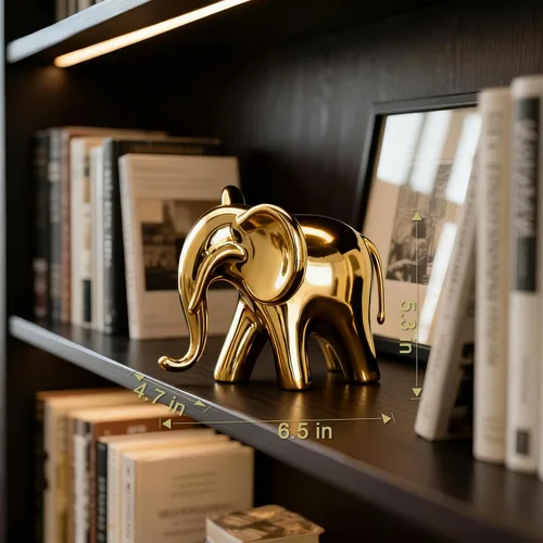 Vista 3 de Figura de elefante, estatua de elefante de cerámica con acabado de espejo metálico, decoración moderna de estante y mesa, regalo de inauguración