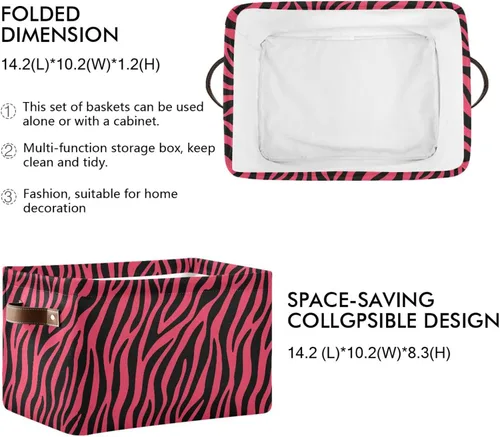 Vista 3 de Pink Zebra Print Pattern storage bins basket with Handles, toy storage, toy storage organizer, toy basket 14.2x10.2x8.3 IN