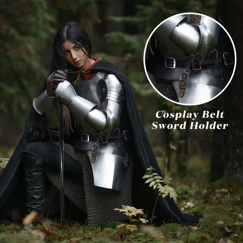 Vista 6 de Jecery 2 piezas de soporte de espada katana anime cuero Cosplay accesorios funda cinturón funda ajustable cinturón dos hebillas