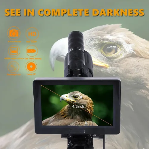 Vista 2 de Monocular de visión nocturna para adultos, pantalla de 4.3 pulgadas, 720P, video/foto, cámara de visión nocturna con linterna infrarroja infrarroja