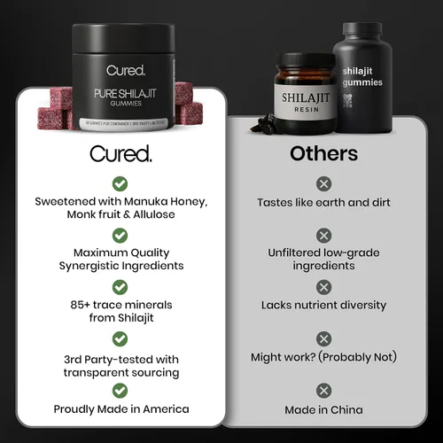 Vista 3 de Cured Shilajit - Gomitas para hombres con más de 85 minerales traza, ácido fúlvico y húmico Energía natural, resistencia y apoyo de resistencia