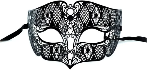 Vista 3 de Yacanna Máscara de mascarada para hombre, máscara veneciana cortada con láser para hombre