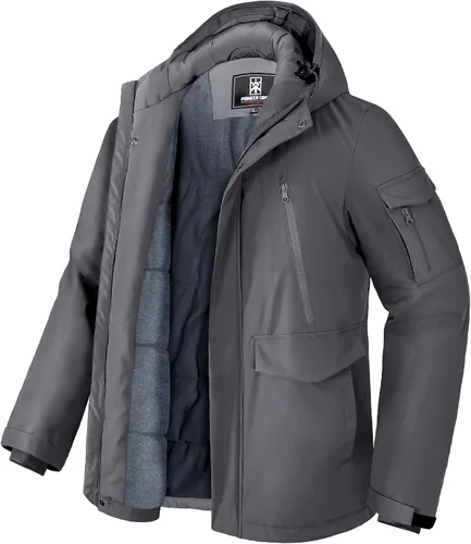 Vista 8 de Pioneer Camp Abrigo de invierno para hombre, impermeable, con forro polar, chaqueta de invierno cálida con 9 bolsillos, aislada, resistente al