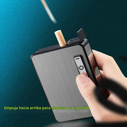 Vista 9 de Estuche para cigarrillos con encendedor, caja de expulsión automática para 10 cigarrillos de tamaño regular, encendedores eléctricos integrados