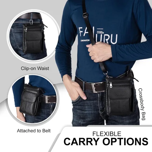 Vista 6 de Bolso cruzado de cuero pequeño para teléfono celular, bolso de cinturón Negro