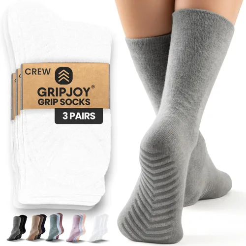 Vista 15 de Calcetines Gripjoy de agarre para mujer, antideslizantes, calcetines de agarre para mujer y hombre, para pilates, yoga, hospital, 3 pares, de largo