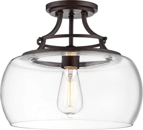 Vista 2 de Franklin Iron Works Charleston - Lámpara de techo industrial rústica de granja, lámpara semiempotrada de 13 1/2 pulgadas de ancho, pantalla LED