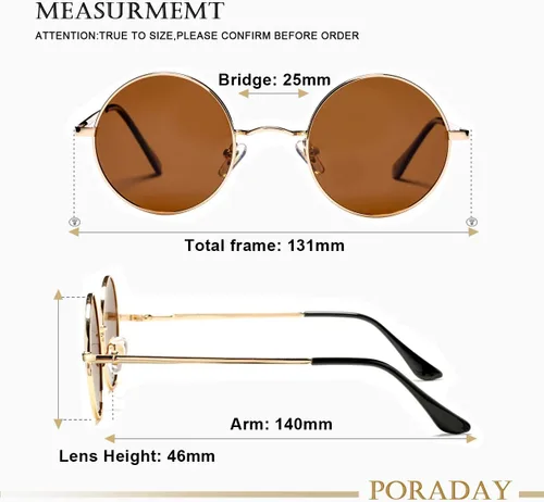 Vista 7 de PORADAY Circle Lennon - Gafas de sol polarizadas redondas retro, estilo hippie, gafas de sol de círculo pequeño