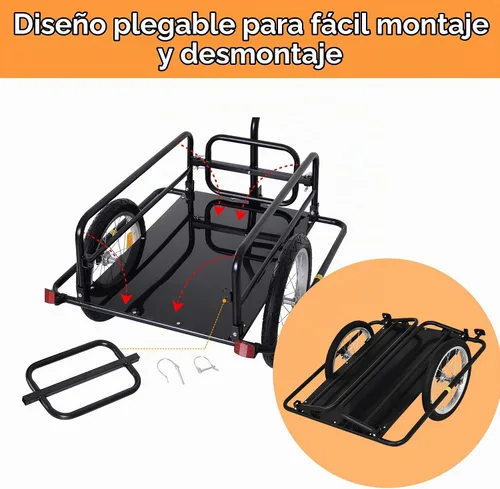 Vista 4 de Aosom Remolque de carga para bicicleta, remolque de bicicleta, carrito de bicicleta de alta resistencia, almacenamiento compacto plegable