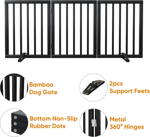 Vista 4 de Puerta plegable negra para mascotas de 18-55 pulgadas para escaleras y puertas, valla de puerta para cachorros