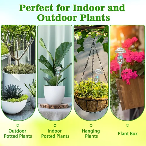 Vista 7 de Globos de Riego para Plantas, 4 Piezas de Color Degradado Arcoíris Iridiscente de Vidrio Transparente en Forma de Hongo con Picos de Riego
