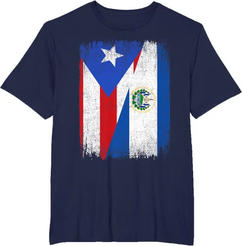 Vista 45 de Camiseta Half Puerto Rico El Salvador Flag Orgullo Salvadoreño Roots