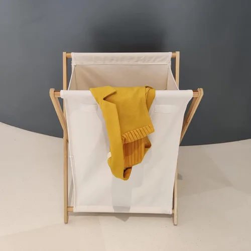 Vista 4 de Cesta de lavandería de madera de bambú con tapa plegable para ropa sucia, almacenamiento plegable para el hogar