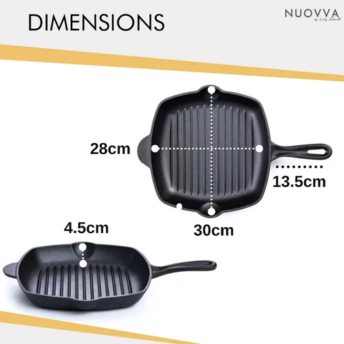 Vista 3 de nuovva Sartén de hierro fundido pre-sazonado - Sartén cuadrada esmaltada - 11.0 in (negro)