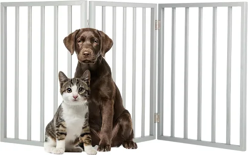 Vista 11 de Puerta para mascotas - Valla plegable de 3 paneles para perros de interior para escaleras, pasillos o puertas - Vallas para perros de madera
