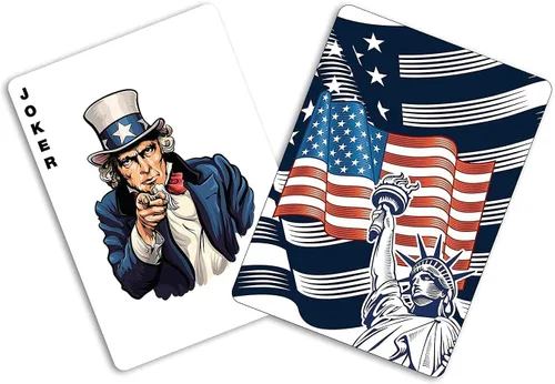 Vista 7 de Military Gift Shop Cartas de jugar con bandera estadounidense azul - Gráficos patrióticos - Calidad premium - Regalos para veteranos para hombres