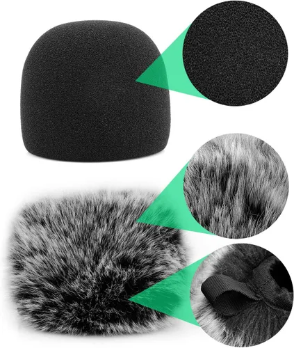 Vista 3 de ChromLives Funda para parabrisas de micrófono, filtro pop compatible con Yeti Nano azul, cubierta de parabrisas peludo + funda de viento de espuma