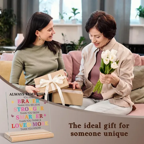 Vista 2 de Regalos inspiradores para hija, hijo, amigos y familia, placa acrílica con mensaje "Always Remember You Are Braver", placa motivadora con citas