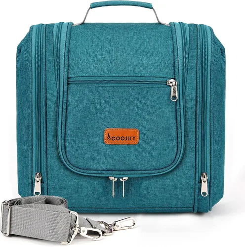 Vista 13 de COOSKY Neceser de viaje colgante extragrande para mujeres y hombres, bolsa de higiene, kit organizador de baño y ducha con soportes de banda