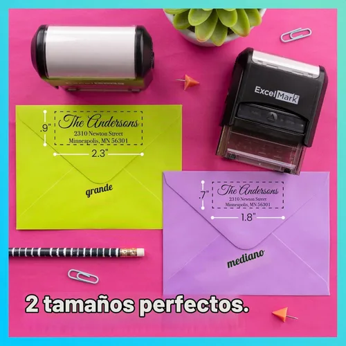 Vista 3 de ExcelMark Sello de dirección de devolución personalizado – Sello de goma autoentintado personalizado (mediano, Great Vibes)
