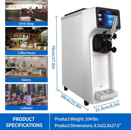 Vista 7 de XPW Máquina comercial de helados – 1000 W 110 V de un solo sabor Máquina para hacer helados de servicio suave Máquina para hacer helados de 2.7 a 4