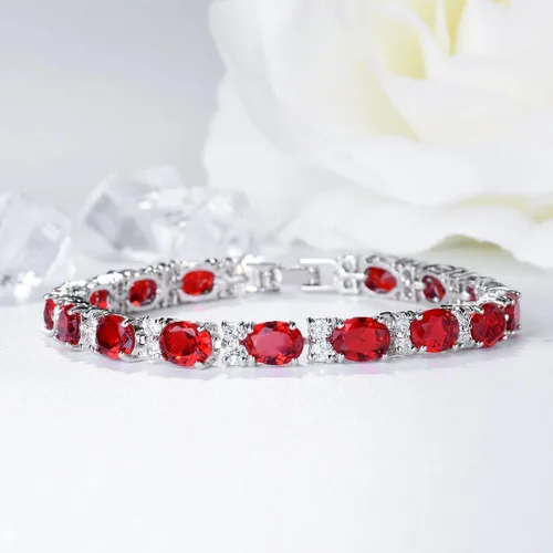 Vista 2 de SELOVO Pulsera de circonita cúbica para boda, eslabones de cadena en tono plateado