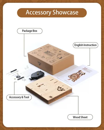 Vista 2 de Rompecabezas de madera 3D para adultos, rompecabezas 3D reloj bulldog (con péndulo) 32 piezas, rompecabezas de madera para principiantes