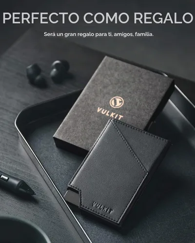 Vista 7 de VULKIT Cartera de tarjetas desplegable con bloqueo RFID, funda delgada de aluminio para tarjetas bancarias con bolsillo para dinero de negocios