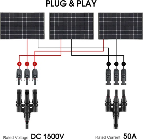 Vista 5 de Conectores solares en T 3 a 1 adaptador paralelo para panel solar, 1 par Solar Y Splitter,Quick-Connect, 1 M to 3 F and 1 F to 3 M, IP67