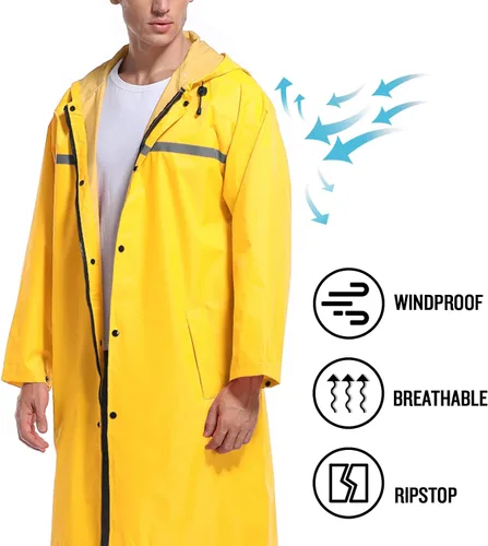 Vista 5 de Chaqueta de lluvia de seguridad larga con capucha para hombre, impermeable, poncho de emergencia