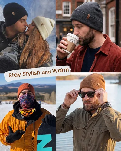 Vista 6 de FURTALK Paquete de 2 gorros con puños para hombre y mujer, gorro de Negro + Gris Oscuro