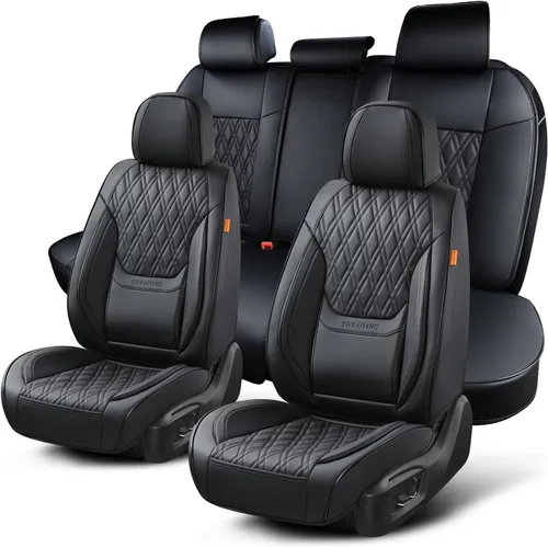Vista 22 de Fundas de asiento delantero de automóvil, par de fundas de asiento delantero de cuero transpirable con reposacabezas, funda universal de asiento