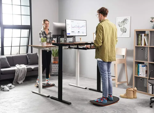 Vista 2 de Fezibo Alfombrilla de escritorio de pie con barra antifatiga, tabla de equilibrio de madera con diseño ergonómico y cómodo tapete de estabilidad