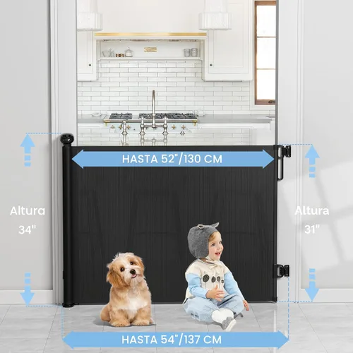 Vista 2 de probebi Puertas retráctiles para bebés, niños y perros para escaleras, se extienden hasta 54 pulgadas de ancho y 34 pulgadas de alto, uso