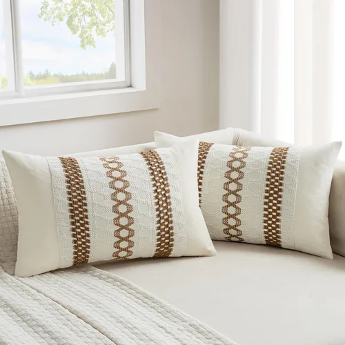 Vista 27 de MIULEE Fundas de almohada lumbares decorativas bohemias, cojín de algodón retro, tejido rustico de macramé para el hogar para cama, sofá, silla, Azul