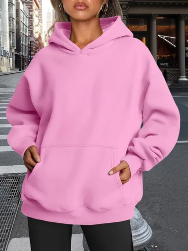 Vista 6 de Trendy Queen - Sudaderas extragrandes con capucha para mujer, suéteres de manga larga, sin botones, de vellón, de otoño, ropa de invierno