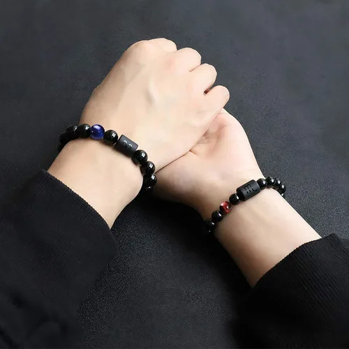 Vista 6 de Jade cabbage Pulsera del zodiaco para pareja de 0.315in 0.394in, pulsera de cuentas de piedra de ónix negro natural para hombres y mujeres, signo